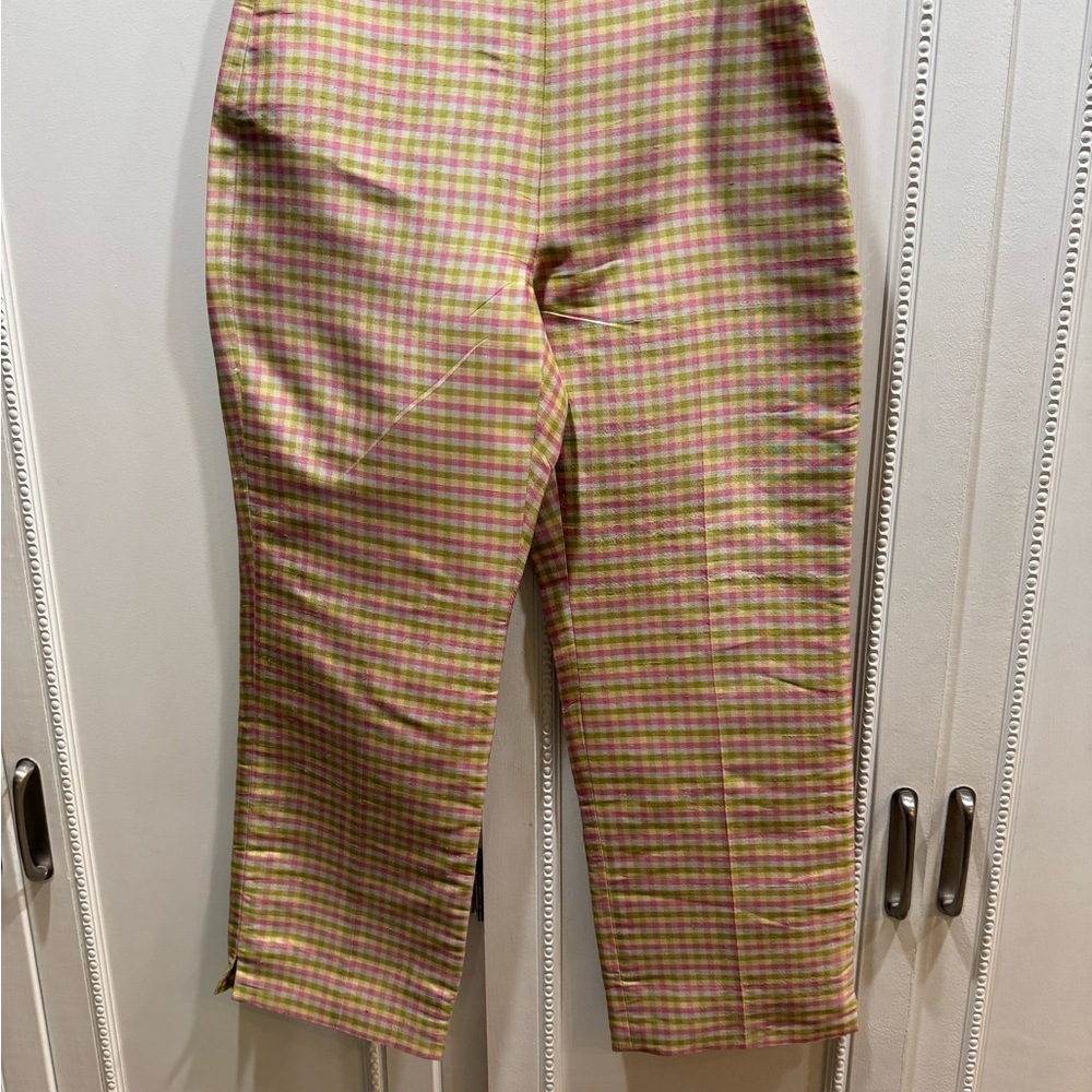 Ann Taylor Pink and Green Checkered Silk Pants